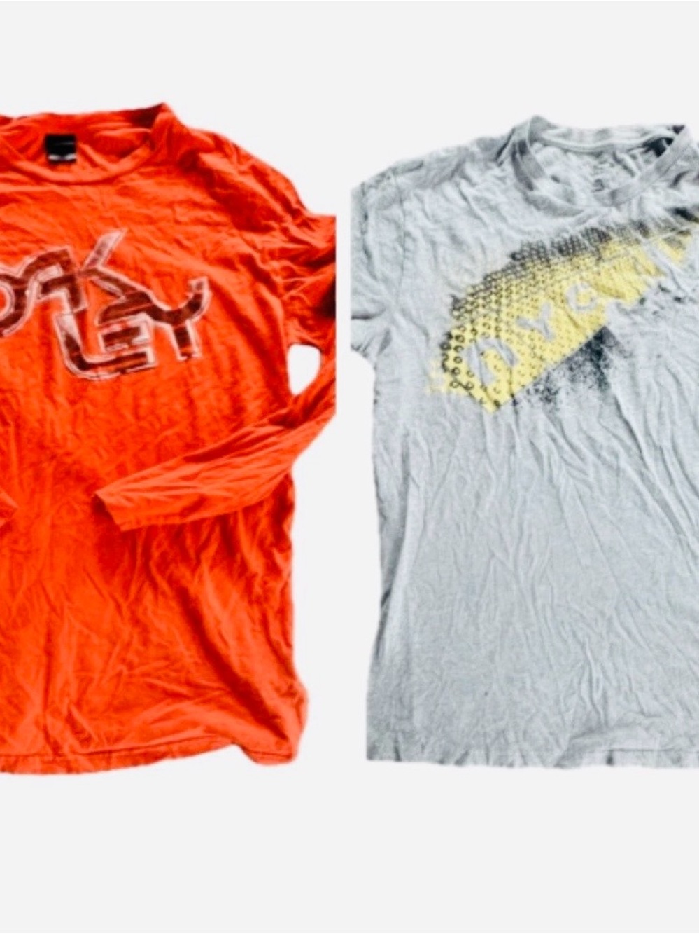Two-Oakley’s Men’s Cotton T-Shirts. Orange-Long sleeve- L Gray-Short Sleeve L